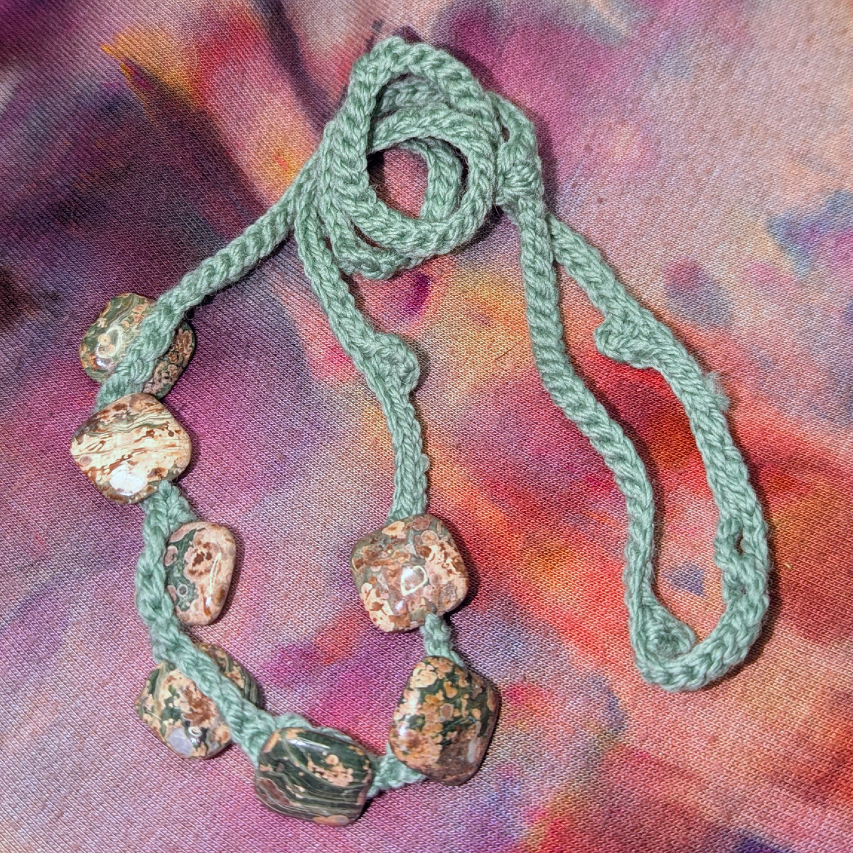 rhyolite jasper crochet necklace strand